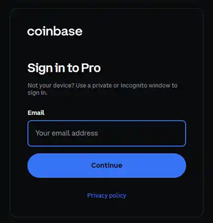 Coinbase Pro Login Page