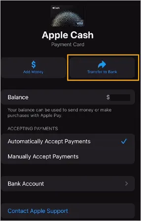 Transfer to Bank Option