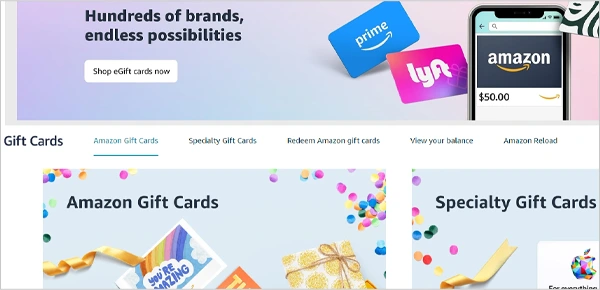 Redeem Amazon Gift Cards Option